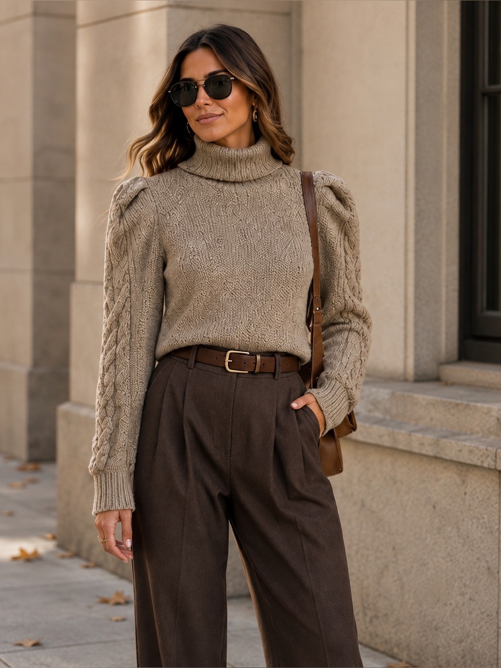 Industry Taupe Puff Sleeve Mock Neck Sweater NWT M Romantic Knit
